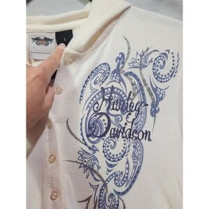 Harley Davidson Hooded Henley Gemstone Bedazzled Sz Large